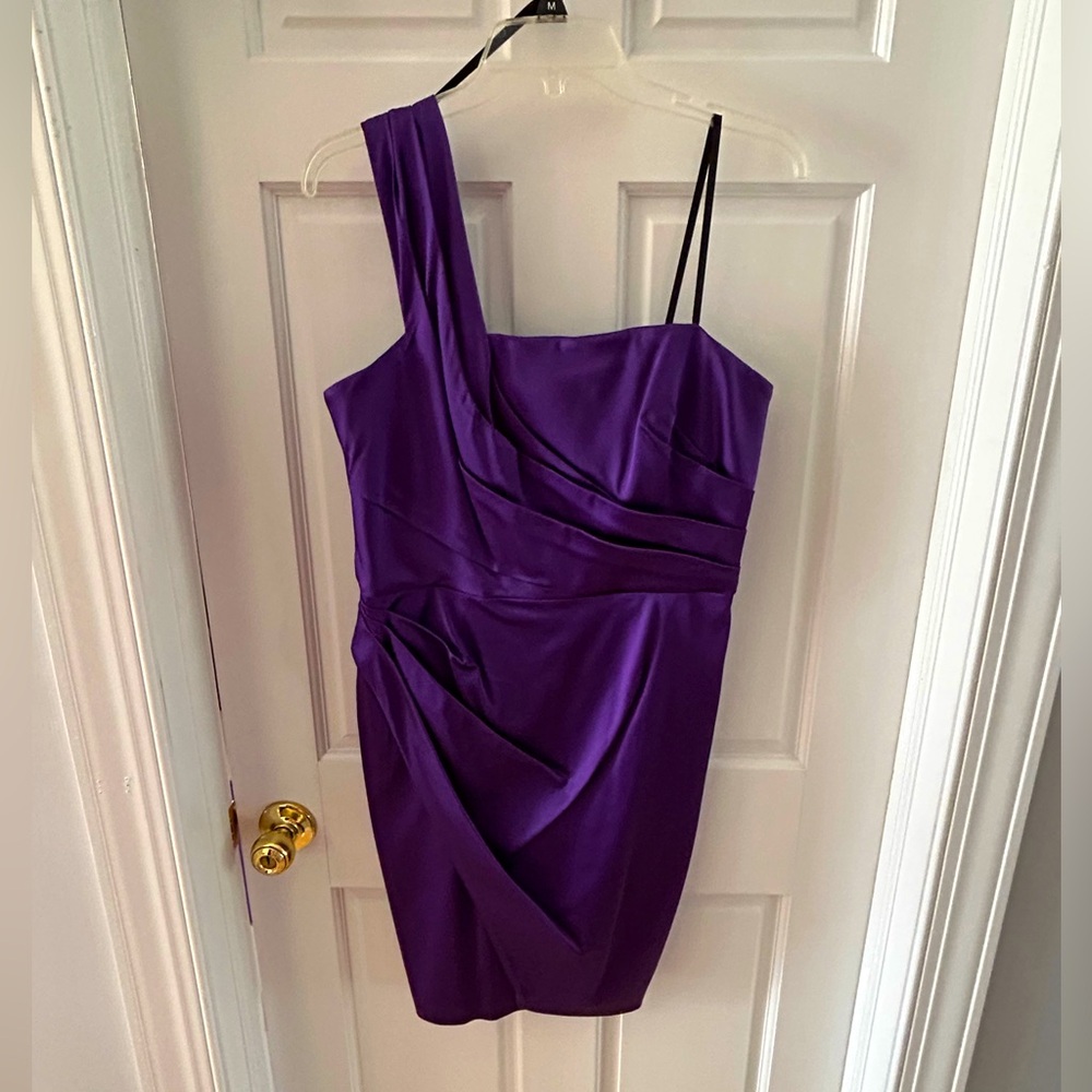 Purple satin one shoulder cocktail dress